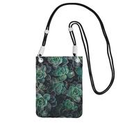 WKSGDSG Crossbody Phone Pouch For Women Men, Green Succulent Wallet Bag, Small Crossbody Bag For Travel Essentials Commute, Waterproof Rfid Blocking Card Holder Purse, Adjustable Black Strap