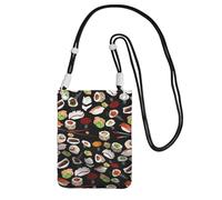 WKSGDSG Crossbody Phone Pouch For Women Men, Japanese Sushi Black Wallet Bag, Small Crossbody Bag For Travel Essentials Commute, Waterproof Rfid Blocking Card Holder Purse, Adjustable Black Strap