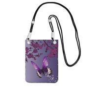 WKSGDSG Crossbody Phone Pouch For Women Men, Purple Plum Butterfly Wallet Bag, Small Crossbody Bag For Travel Essentials Commute, Waterproof Rfid Blocking Card Holder Purse, Adjustable Black Strap