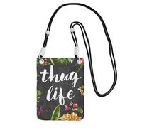 WKSGDSG Crossbody Phone Pouch For Women Men, Thug Life Flowers Wallet Bag, Small Crossbody Bag For Travel Essentials Commute, Waterproof Rfid Blocking Card Holder Purse, Adjustable Black Strap