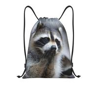 WKSGDSG Cute Raccoon Print Drawstring Backpack Waterproof Gym Bag with Adjustable Lightweight Swim Pool Bag for Men Women Beach Bag Sport String Bag Shopping Travel Sackpack