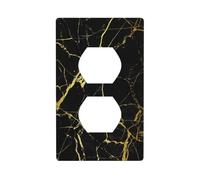 WKSGDSG Decorative Duplex Outlet Wall Plate, Black Gold Marble, 1 Gang Duplex Light Switch Cover Plate, Double Outlet Wall Plate, Heat-Resistant Double Toggle Switch Cover for Bathroom Bedroom Decor
