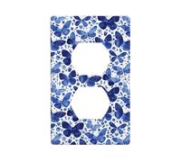 WKSGDSG Decorative Duplex Outlet Wall Plate, Blue Butterflies, 1 Gang Duplex Light Switch Cover Plate, Double Outlet Wall Plate, Heat-Resistant Double Toggle Switch Cover for Bathroom Bedroom Decor