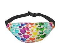 WKSGDSG Fanny Pack for Women & Men Rainbow Hearts Sport Waist Bag with Adjustable Belt Hands Free Waterproof Lightweight Crossbody Shoulder Bag Purse for Camping Travel, Carry All Phones Wallet