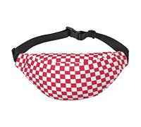 WKSGDSG Fanny Pack for Women & Men Red White Grids Sport Waist Bag with Adjustable Belt Hands Free Waterproof Lightweight Crossbody Shoulder Bag Purse for Camping Travel, Carry All Phones Wallet