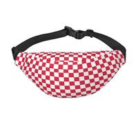 WKSGDSG Fanny Pack for Women & Men Red White Grids Sport Waist Bag with Adjustable Belt Hands Free Waterproof Lightweight Crossbody Shoulder Bag Purse for Camping Travel, Carry All Phones Wallet