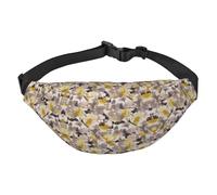 WKSGDSG Fanny Pack for Women & Men Yellow Gray Flower Sport Waist Bag with Adjustable Belt Hands Free Waterproof Lightweight Crossbody Shoulder Bag Purse for Camping Travel, Carry All Phones Wallet