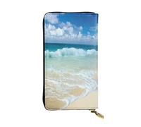 WKSGDSG Faux Leather Organizer Wallet for Women, Serene Coastal, Long Zip Coin Purse, Travel Checkbook Holder & Card Case Wallet for Everyday Use, Gifts Reusable Check Budget Money Purse for Ladies