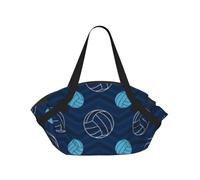 WKSGDSG Foldable Camping Tote Bag for Women & Men, Blue Volleyball, Waterproof Beach Bag, Convertible Picnic Blanket Tote, 94cm Round Mat, Large Heavy Duty Outdoor Shoulder Bag for Park Travel