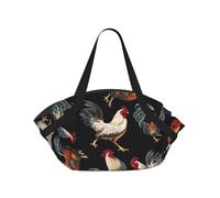 WKSGDSG Foldable Camping Tote Bag for Women & Men, French Roosters, Waterproof Beach Bag, Convertible Picnic Blanket Tote, 94cm Round Mat, Large Heavy Duty Outdoor Shoulder Bag for Park Travel