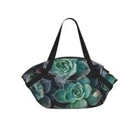 WKSGDSG Foldable Camping Tote Bag for Women & Men, Green Succulent, Waterproof Beach Bag, Convertible Picnic Blanket Tote, 94cm Round Mat, Large Heavy Duty Outdoor Shoulder Bag for Park Travel