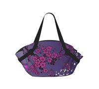 WKSGDSG Foldable Camping Tote Bag for Women & Men, Purple Plum Butterfly, Waterproof Beach Bag, Convertible Picnic Blanket Tote, 94cm Round Mat, Large Heavy Duty Outdoor Shoulder Bag for Park Travel