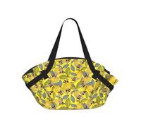 WKSGDSG Foldable Camping Tote Bag for Women & Men, Yellow Lemon Bee, Waterproof Beach Bag, Convertible Picnic Blanket Tote, 94cm Round Mat, Large Heavy Duty Outdoor Shoulder Bag for Park Travel