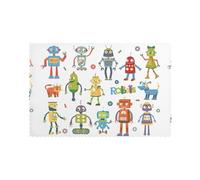 WKSGDSG Heat-Resistant Placemats Set Of 6, Thick Polyester Dining Table Mats 45x30cm, Non-Slip Placemat For Dinner Parties & Home Decor, Cute Cartoon Robots Place Mat For Kitchen, Party, Easy To Clean