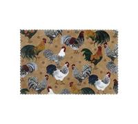WKSGDSG Heat-Resistant Placemats Set Of 6, Thick Polyester Dining Table Mats 45x30cm, Non-Slip Placemat For Dinner Parties & Home Decor, Rooster Chicken Place Mat For Kitchen, Party, Easy To Clean