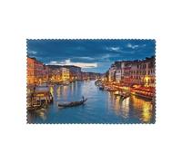 WKSGDSG Heat-Resistant Placemats Set Of 6, Thick Polyester Dining Table Mats 45x30cm, Non-Slip Placemat For Dinner Parties & Home Decor, Venice Night Place Mat For Kitchen, Party, Easy To Clean