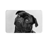 WKSGDSG Indoor Door Mat 80x49 Cm Cute Black Pug Dog Front Doormats Non-Slip Indoor Door Mats For Entryway Washable Absorbent Area Rug Soft Welcome Mats For Front Door Entrance Bathroom Inside