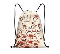 WKSGDSG Japanese Spring Plum Floral Print Drawstring Backpack Waterproof Gym Bag with Adjustable Lightweight Swim Pool Bag for Men Women Beach Bag Sport String Bag Shopping Travel Sackpack