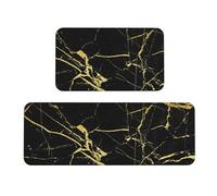 WKSGDSG Kitchen Rugs Set Of 2, Black Gold Marble Area Rugs, Machine Washable Kitchen Floor Mats Anti Fatigue Non-Slip Rug Soft Comfort Floor Mat For Bathroom Home Office Sink Laundry Decor