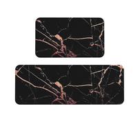 WKSGDSG Kitchen Rugs Set Of 2, Black Rose Gold Marble Area Rugs, Machine Washable Kitchen Floor Mats Anti Fatigue Non-Slip Rug Soft Comfort Floor Mat For Bathroom Home Office Sink Laundry Decor