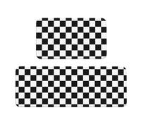 WKSGDSG Kitchen Rugs Set Of 2, Black White Checkered Area Rugs, Machine Washable Kitchen Floor Mats Anti Fatigue Non-Slip Rug Soft Comfort Floor Mat For Bathroom Home Office Sink Laundry Decor