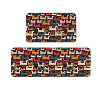 WKSGDSG Kitchen Rugs Set Of 2, Cat Area Rugs, Machine Washable Kitchen Floor Mats Anti Fatigue Non-Slip Rug Soft Comfort Floor Mat For Bathroom Home Office Sink Laundry Decor