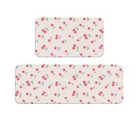 WKSGDSG Kitchen Rugs Set Of 2, Lovely Sweet Red Cherry Area Rugs, Machine Washable Kitchen Floor Mats Anti Fatigue Non-Slip Rug Soft Comfort Floor Mat For Bathroom Home Office Sink Laundry Decor