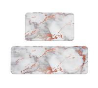 WKSGDSG Kitchen Rugs Set Of 2, Rose Gold Marble Area Rugs, Machine Washable Kitchen Floor Mats Anti Fatigue Non-Slip Rug Soft Comfort Floor Mat For Bathroom Home Office Sink Laundry Decor