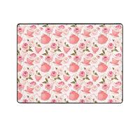 WKSGDSG Large Washable Area Rug 160x120 Cm, Tea Cups With Roses Area Rugs For Living Room Non Slip Farmhouse Carpet Modern Soft Absorbent Indoor Floor Rugs For Bedroom Kitchen Dining Home Decor