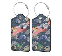 WKSGDSG Leather Luggage Tags 2 Pack, Planet Suitcase Label with Stainless Steel Rings, Waterproof Scratch-Resistant Travel Id Tags for Suitcases, 11.6x7.3 Cm