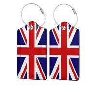 WKSGDSG Leather Luggage Tags 2 Pack, UK Flag Suitcase Label with Stainless Steel Rings, Waterproof Scratch-Resistant Travel Id Tags for Suitcases, 11.6x7.3 Cm