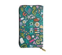 WKSGDSG Leather Wallet for Women & Girls, Cartoon Science Theme, Large Capacity Checkbook Clutch with Zipper Coin Purse, Organizer for Travel, Business & Daily Use, Credit Card Holder