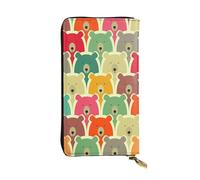 WKSGDSG Leather Wallet for Women & Girls, Colorful Bears, Large Capacity Checkbook Clutch with Zipper Coin Purse, Organizer for Travel, Business & Daily Use, Credit Card Holder