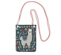 WKSGDSG Lightweight Crossbody Cell Phone Purse for Women Girls, Cute Llama Floral Small Sling Pouch, Hands-Free Compact Wallet Purse for Daily Shopping Travel, Water-Resistant Shoulder bag Organizer