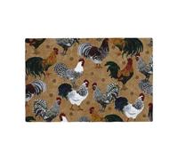 WKSGDSG Linen Placemats Set Of 4, Rooster Chicken Print Heat Resistant Place Mats Wipe Clean Washable Placemats For Dining Table Kitchen Table Party Table Mats, Double Layer 12x18 Inch