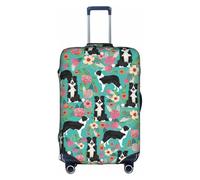 WKSGDSG Luggage Covers for Suitcase TSA Approved, Border Collie Florals Elastic Suitcase Cover Protector Fits 18-21 Inch Luggage, Anti Scratch Washable Travel Suitcase Cover for Adult & Kid