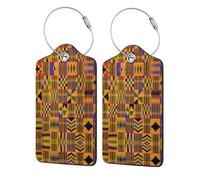 WKSGDSG Luggage Tags for Suitcases, with Privacy Cover, African Weaving, Durable Pu Leather Id Tag Luggage Identifier for Travel, Cruise, TSA Approved, Personalized Funny Baggage Labels