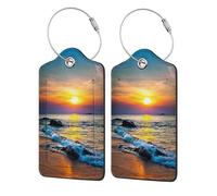 WKSGDSG Luggage Tags for Suitcases, with Privacy Cover, Beach Sunset, Durable Pu Leather Id Tag Luggage Identifier for Travel, Cruise, TSA Approved, Personalized Funny Baggage Labels