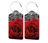 WKSGDSG Luggage Tags for Suitcases, with Privacy Cover, Black White and Red Roses, Durable Pu Leather Id Tag Luggage Identifier for Travel, Cruise, TSA Approved, Personalized Funny Baggage Labels