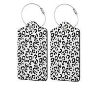 WKSGDSG Luggage Tags for Suitcases, with Privacy Cover, Black White Leopard Print, Durable Pu Leather Id Tag Luggage Identifier for Travel, Cruise, TSA Approved, Personalized Funny Baggage Labels