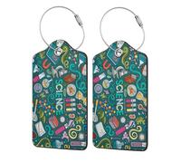 WKSGDSG Luggage Tags for Suitcases, with Privacy Cover, Cartoon Science Theme, Durable Pu Leather Id Tag Luggage Identifier for Travel, Cruise, TSA Approved, Personalized Funny Baggage Labels, 1 PCS