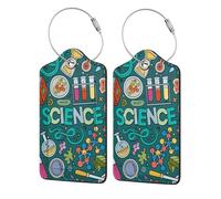 WKSGDSG Luggage Tags for Suitcases, with Privacy Cover, Cartoon Science Theme, Durable Pu Leather Id Tag Luggage Identifier for Travel, Cruise, TSA Approved, Personalized Funny Baggage Labels