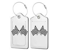 WKSGDSG Luggage Tags for Suitcases, with Privacy Cover, Checkered Flags Race Flag, Durable Pu Leather Id Tag Luggage Identifier for Travel, Cruise, TSA Approved, Personalized Funny Baggage Labels