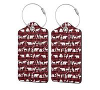 WKSGDSG Luggage Tags for Suitcases, with Privacy Cover, Cow Deer Tree Christmas, Durable Pu Leather Id Tag Luggage Identifier for Travel, Cruise, TSA Approved, Personalized Funny Baggage Labels