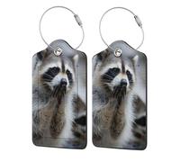 WKSGDSG Luggage Tags for Suitcases, with Privacy Cover, Cute Raccoon, Durable Pu Leather Id Tag Luggage Identifier for Travel, Cruise, TSA Approved, Personalized Funny Baggage Labels, 1 PCS