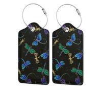 WKSGDSG Luggage Tags for Suitcases, with Privacy Cover, Dragonfly, Durable Pu Leather Id Tag Luggage Identifier for Travel, Cruise, TSA Approved, Personalized Funny Baggage Labels