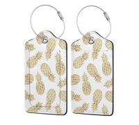 WKSGDSG Luggage Tags for Suitcases, with Privacy Cover, Golden Pineapple, Durable Pu Leather Id Tag Luggage Identifier for Travel, Cruise, TSA Approved, Personalized Funny Baggage Labels