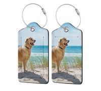 WKSGDSG Luggage Tags for Suitcases, with Privacy Cover, Golden Retriever, Durable Pu Leather Id Tag Luggage Identifier for Travel, Cruise, TSA Approved, Personalized Funny Baggage Labels