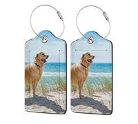 WKSGDSG Luggage Tags for Suitcases, with Privacy Cover, Golden Retriever, Durable Pu Leather Id Tag Luggage Identifier for Travel, Cruise, TSA Approved, Personalized Funny Baggage Labels, 1 PCS