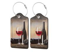 WKSGDSG Luggage Tags for Suitcases, with Privacy Cover, Grape Wine, Durable Pu Leather Id Tag Luggage Identifier for Travel, Cruise, TSA Approved, Personalized Funny Baggage Labels, 1 PCS